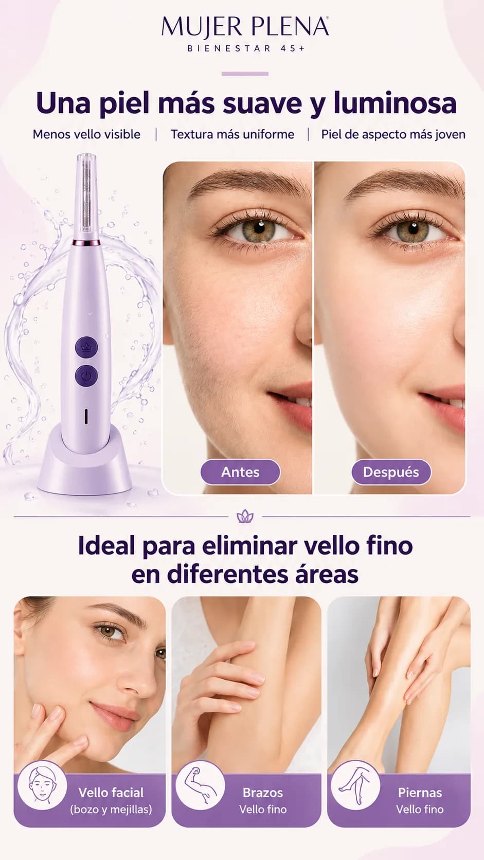 Antes y después de la mejilla, y uso en rostro, brazos y piernas