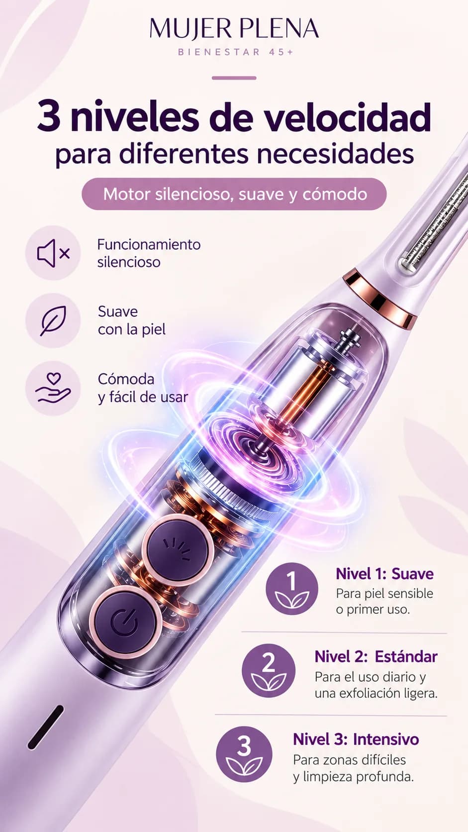 Motor sónico con tres velocidades: suave, estándar e intensa
